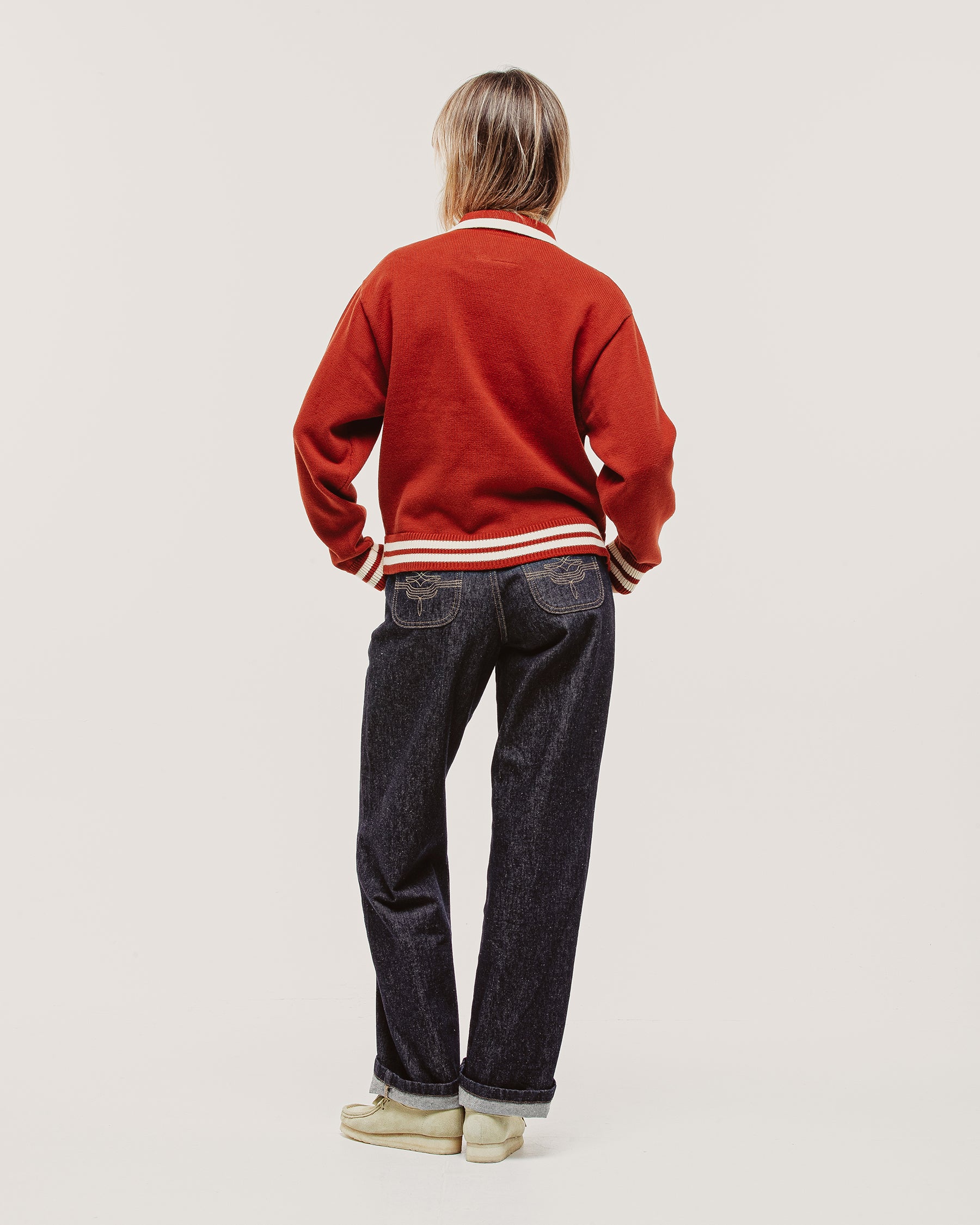 Varsity Knitted Cardigan - Brick Red