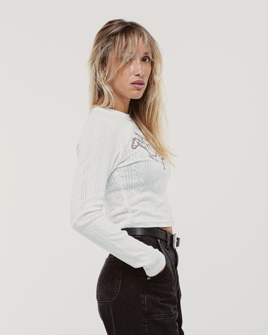 Angie Cowboy Embroidered Longsleeve - White