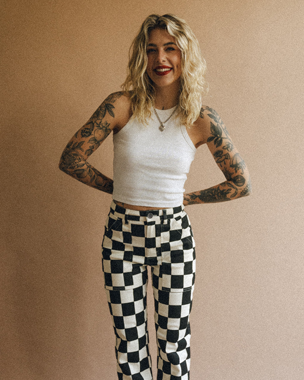 Checkered skinny fashion jeans