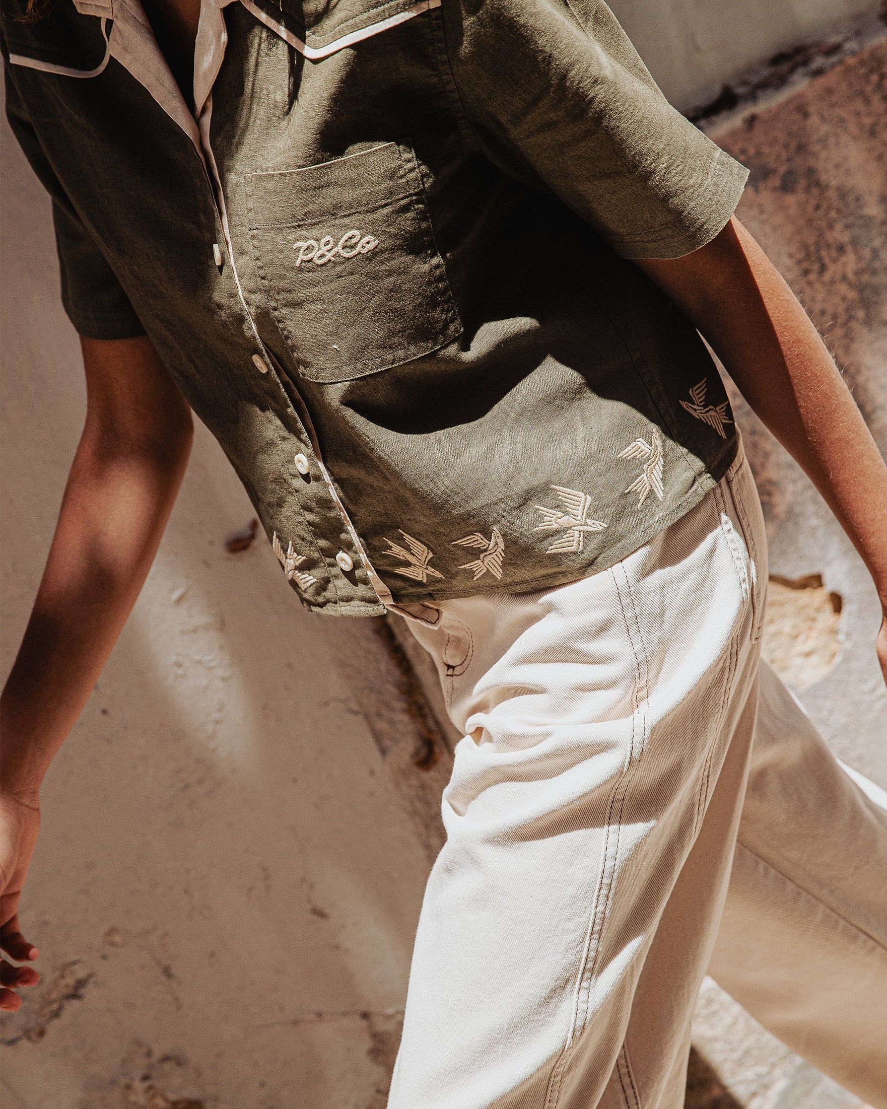 Emmylou Cropped Linen Shirt - Khaki