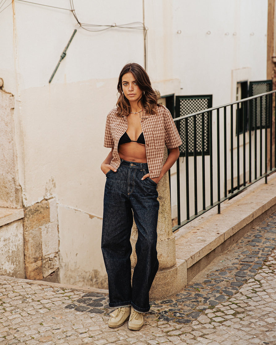 Françoise Cropped Shirt - Taupe Plaid