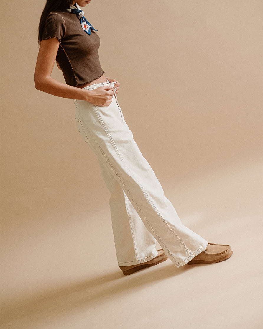 Keaton Wide Leg Denim Jean - Ecru