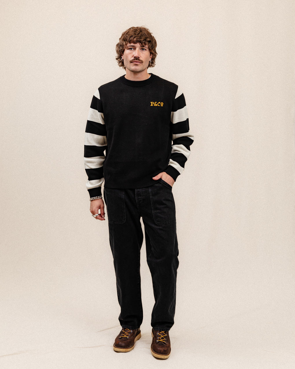 Pegasus Moto Knit Jumper - Black & White