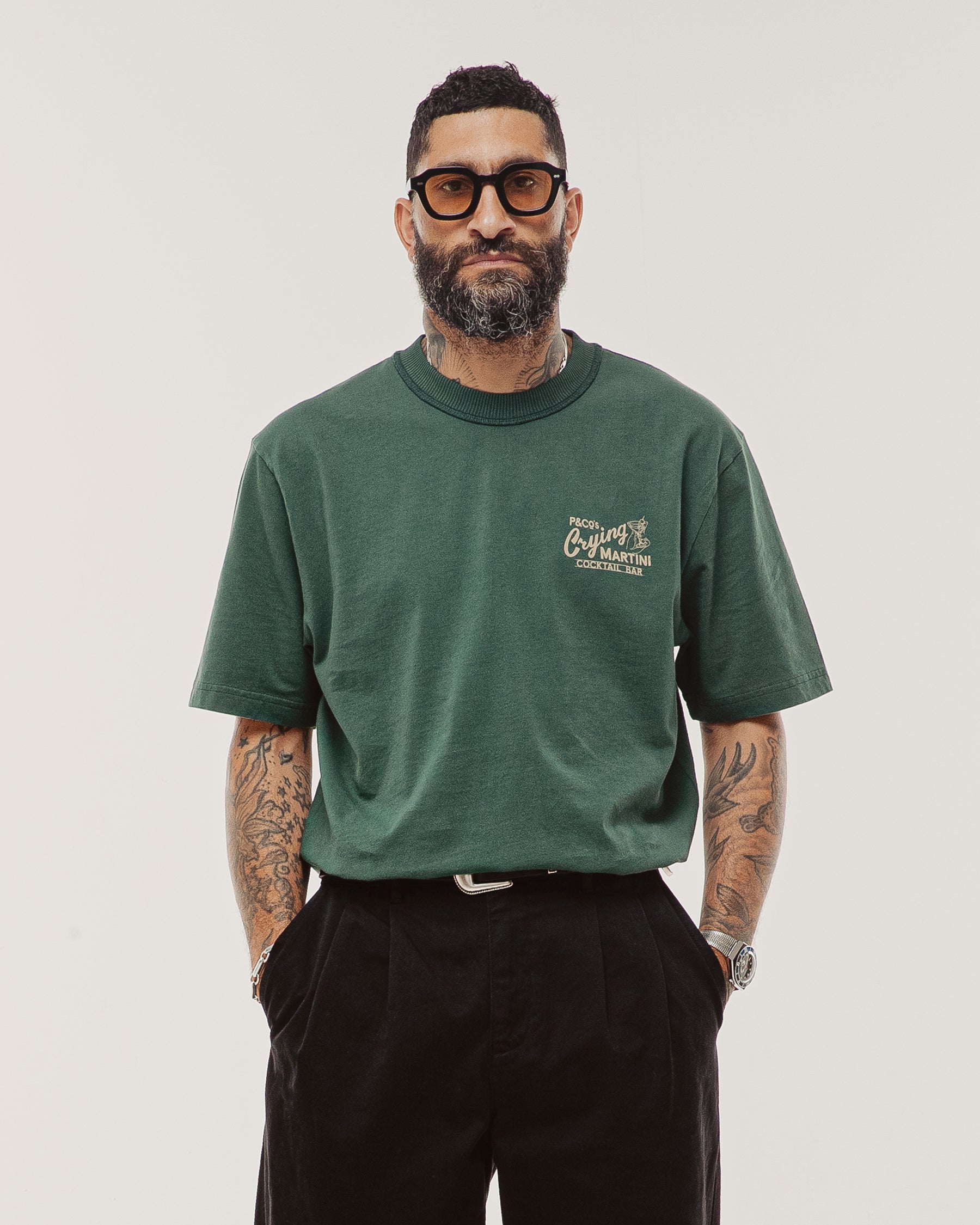 Crying Martini Boxy T-Shirt - Forest Green
