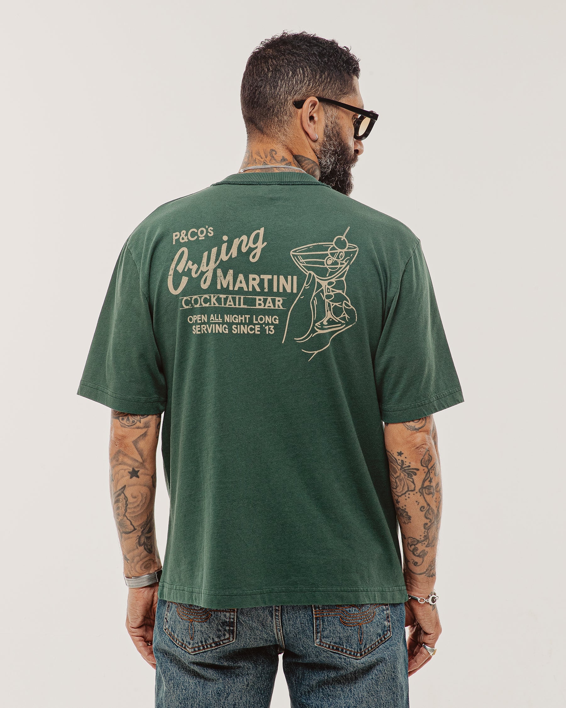 Forest Green Crying Martini Boxy T-Shirt | Men's T-Shirts ‐ P&Co