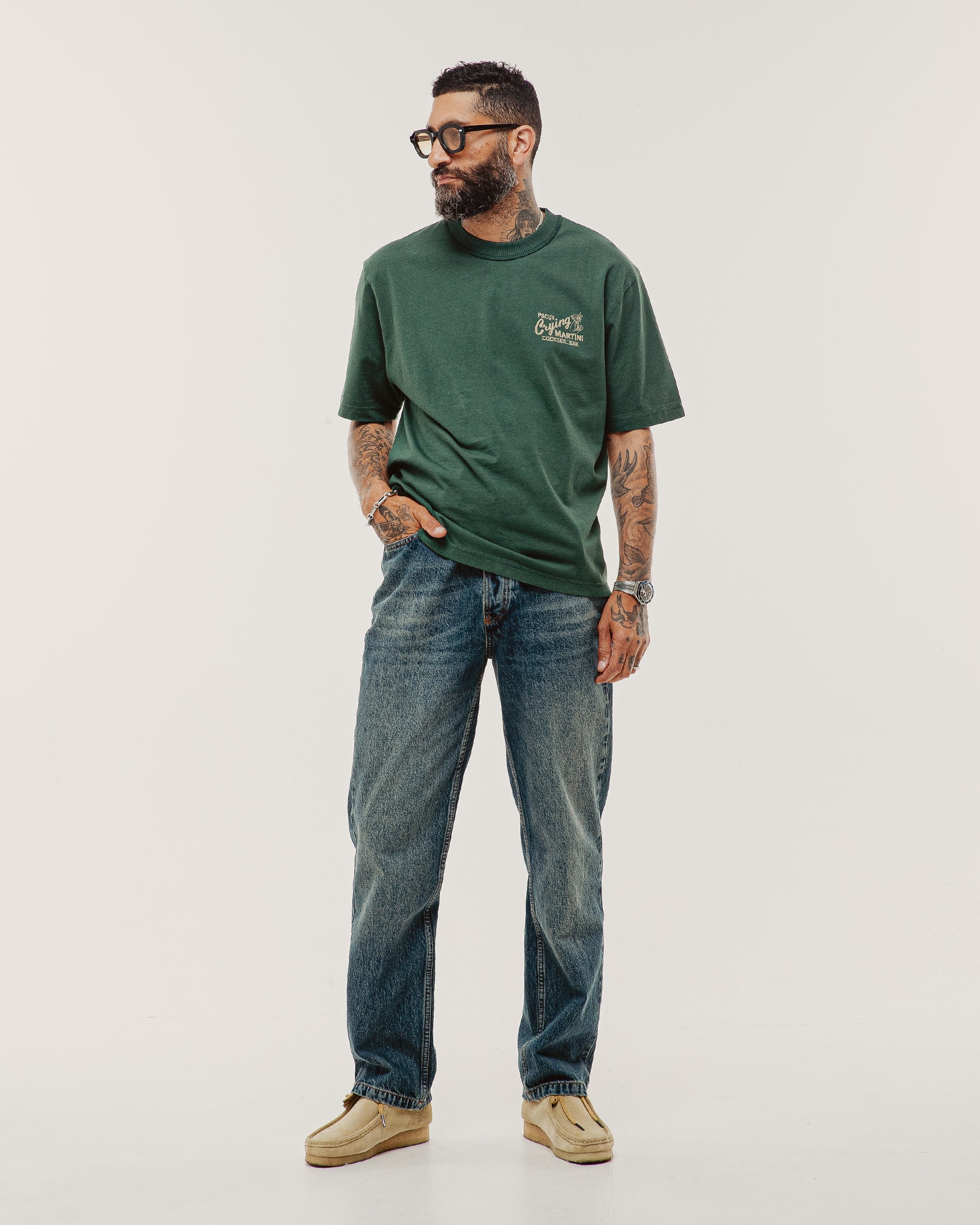 Crying Martini Boxy T-Shirt - Forest Green