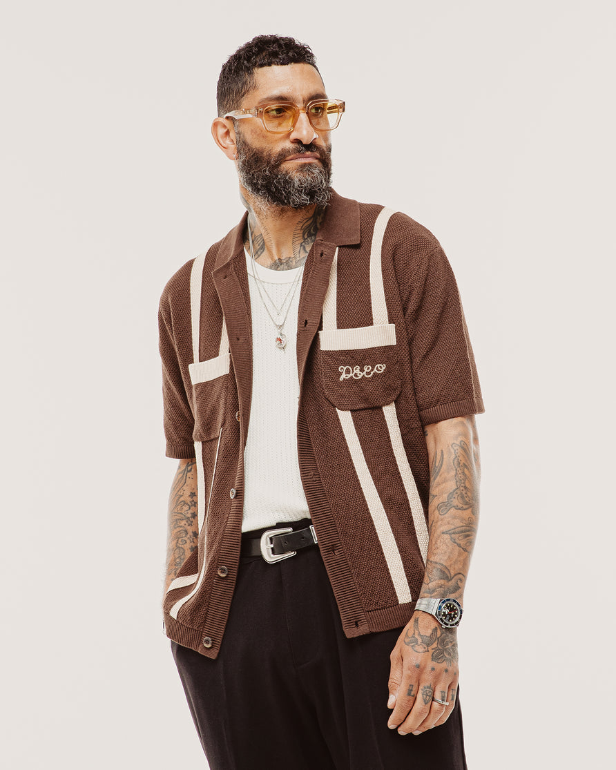 Delon Knitted Polo - Brown