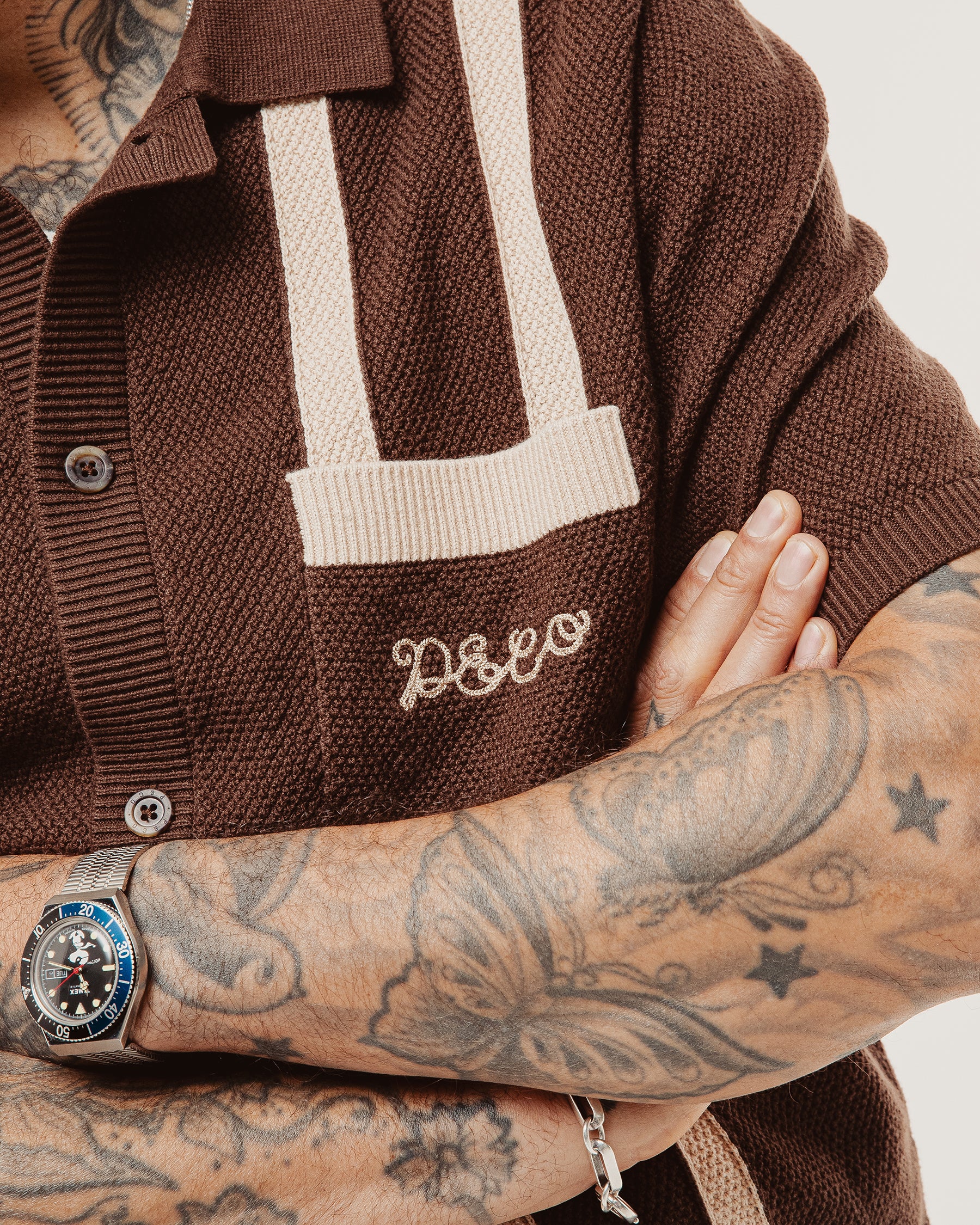 Delon Knitted Polo - Brown
