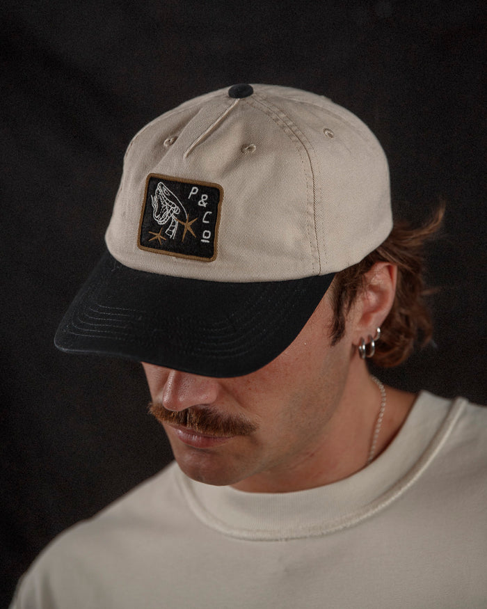 Snake Bite 5 Panel Cap - Ecru / Black