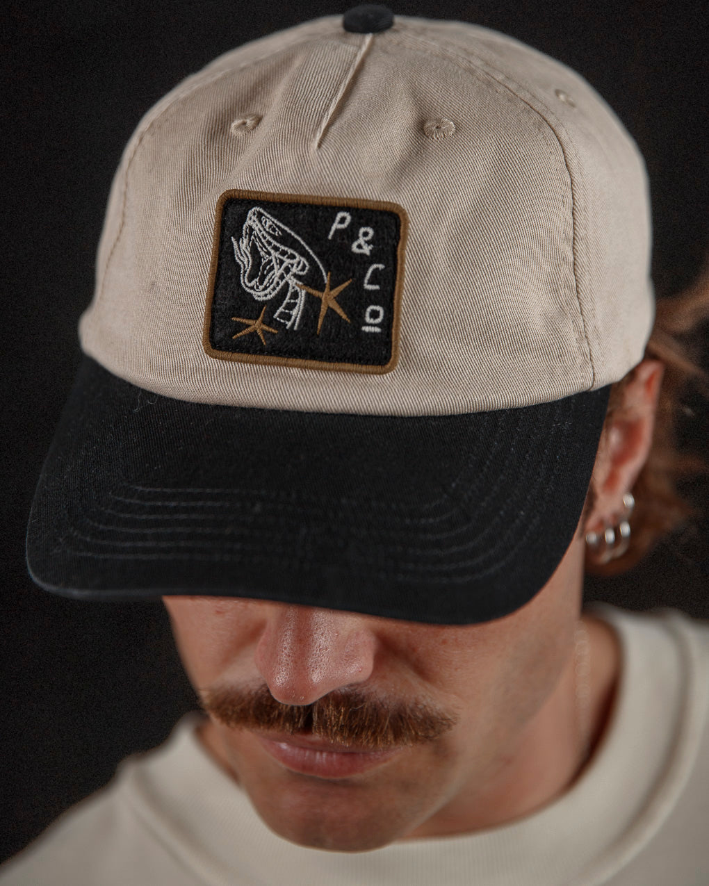 Snake Bite 5 Panel Cap - Ecru / Black