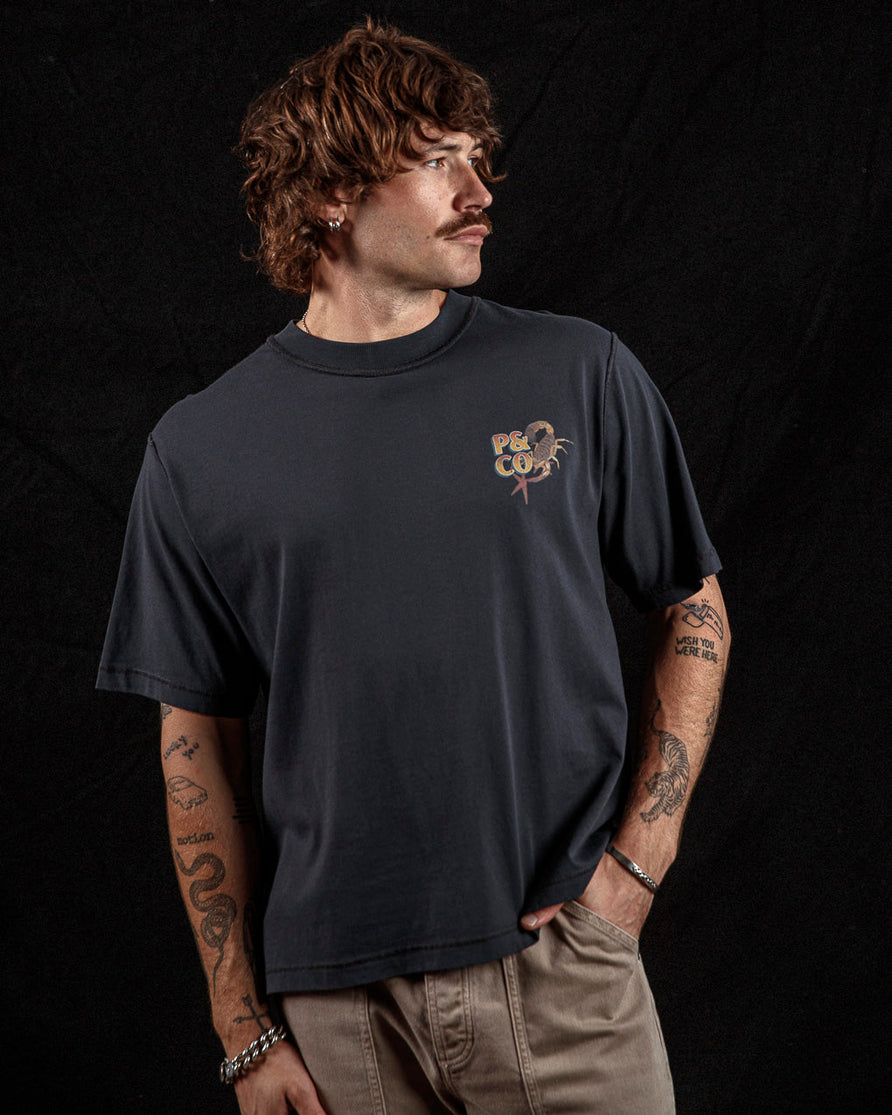 Sinners Club Boxy T-Shirt - Heavy Washed Black