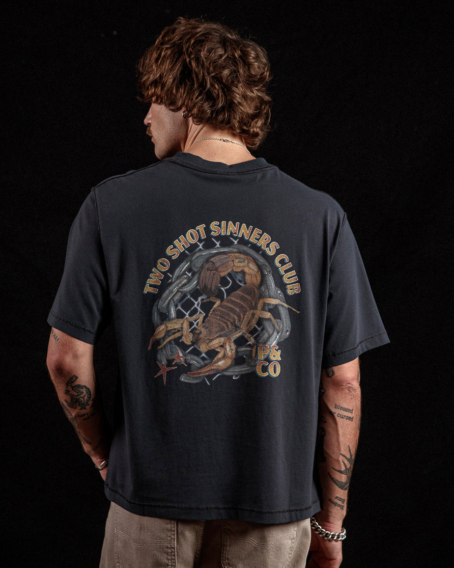 Sinners Club Boxy T-Shirt - Heavy Washed Black
