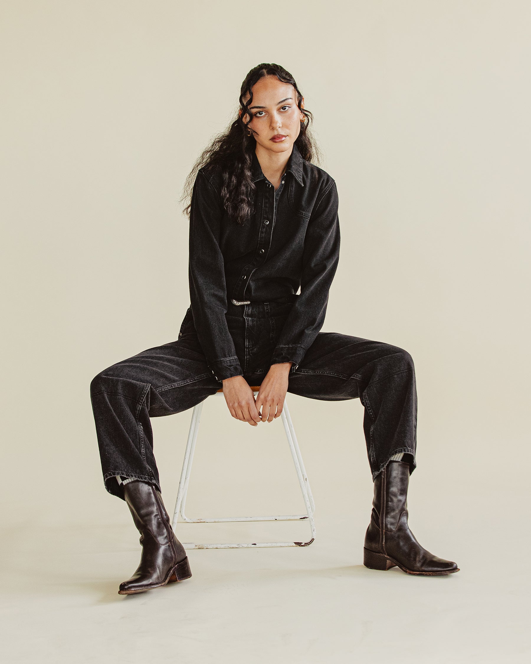 Ryder Embroidered Denim Shirt - Washed Black