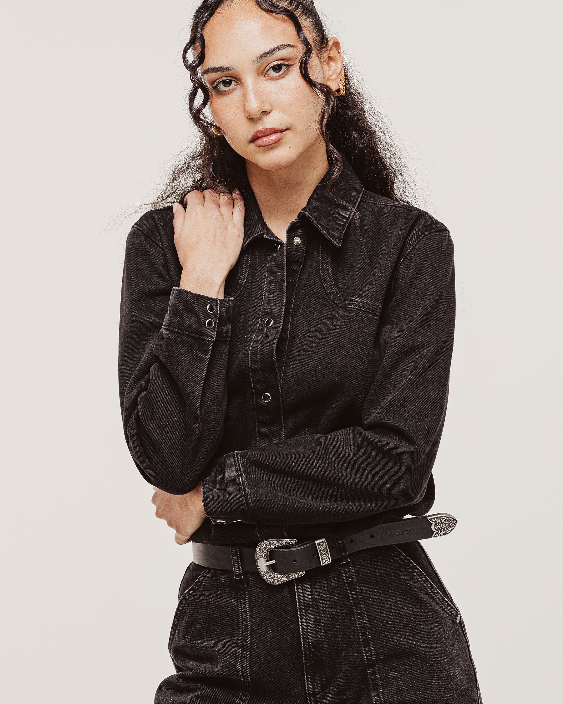 Ryder Embroidered Denim Shirt - Washed Black
