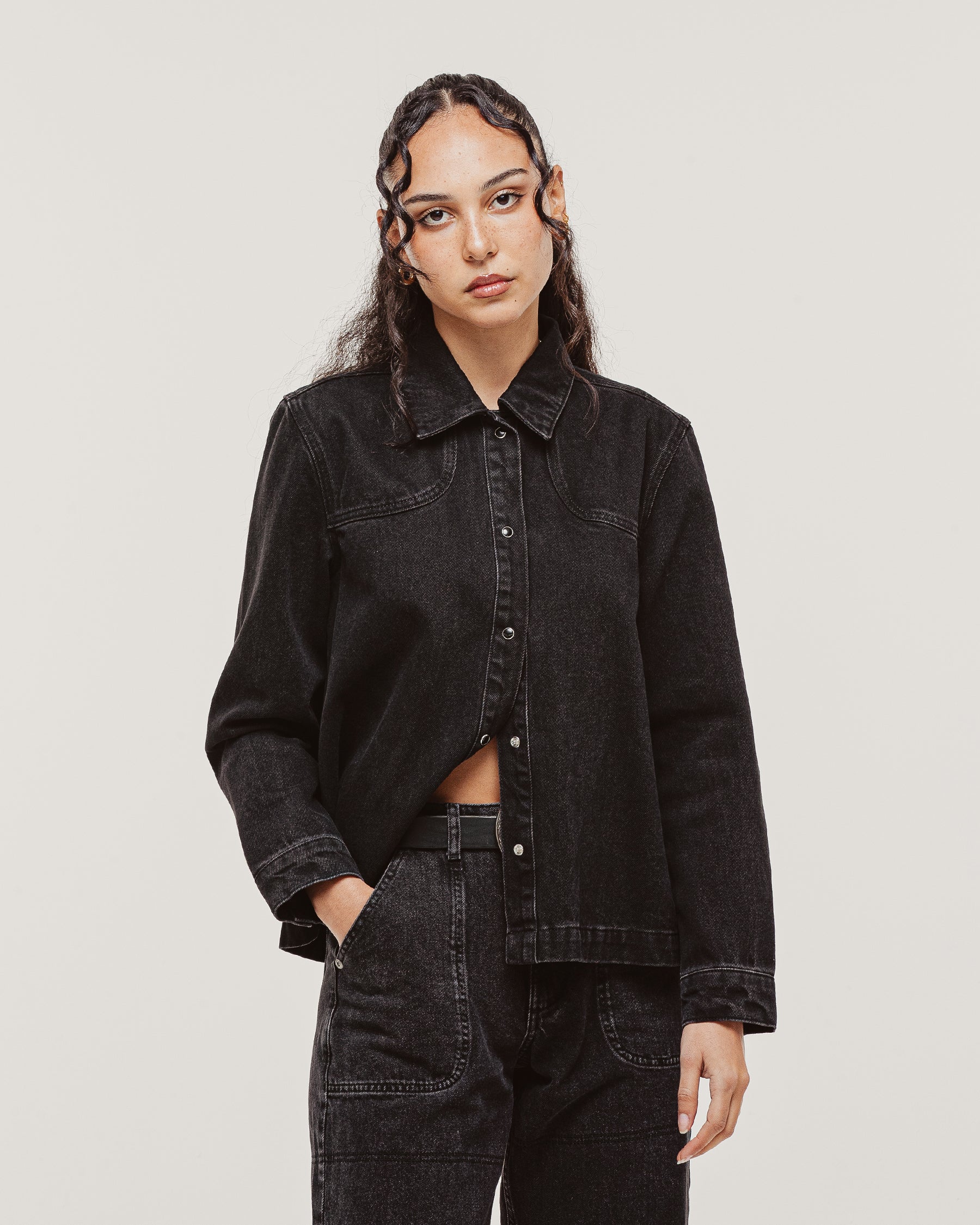 Ryder Embroidered Denim Shirt - Washed Black
