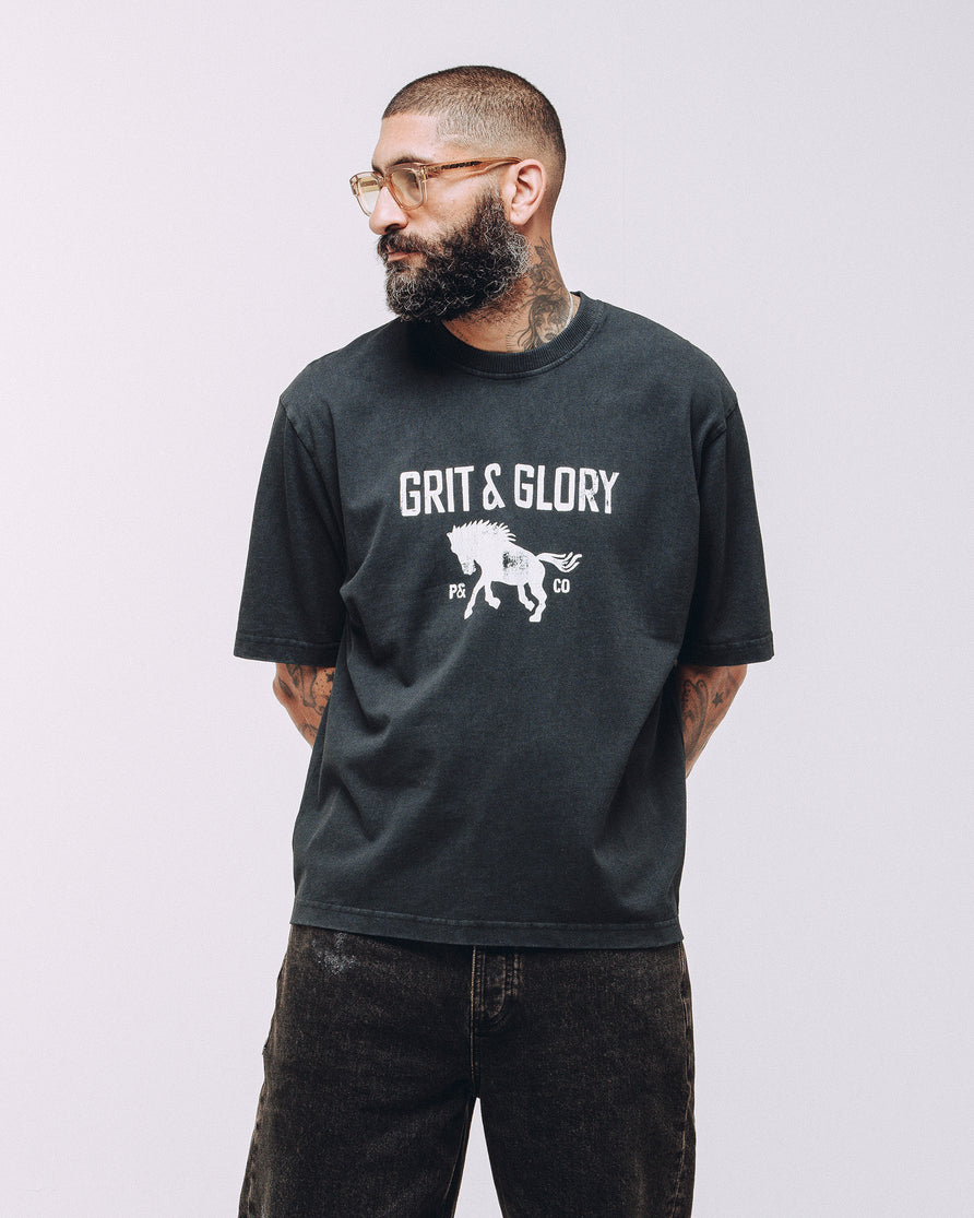 Grit & Glory Boxy T-Shirt - Washed Black