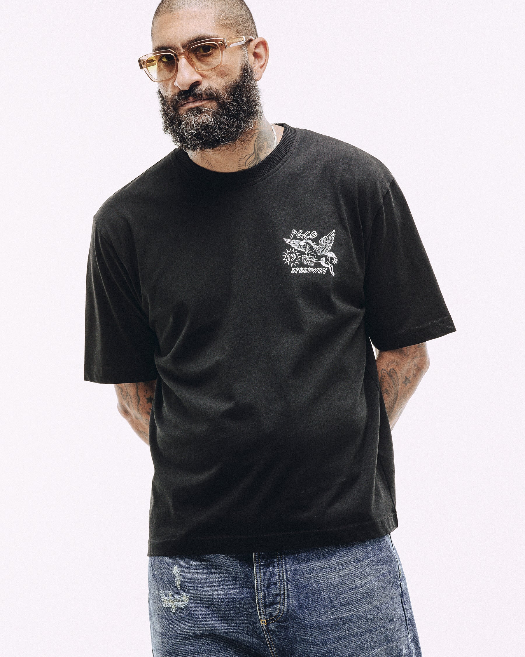 Washed Black Pegasus Speedway Boxy T-Shirt | Men's T-Shirts ‐ P&Co