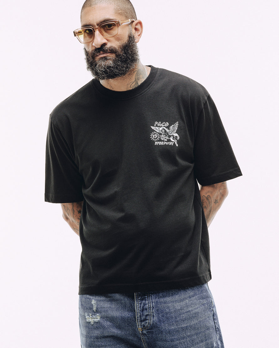 Pegasus Speedway Boxy T-Shirt - Washed Black
