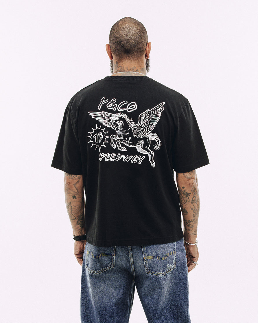 Pegasus Speedway Boxy T-Shirt - Washed Black