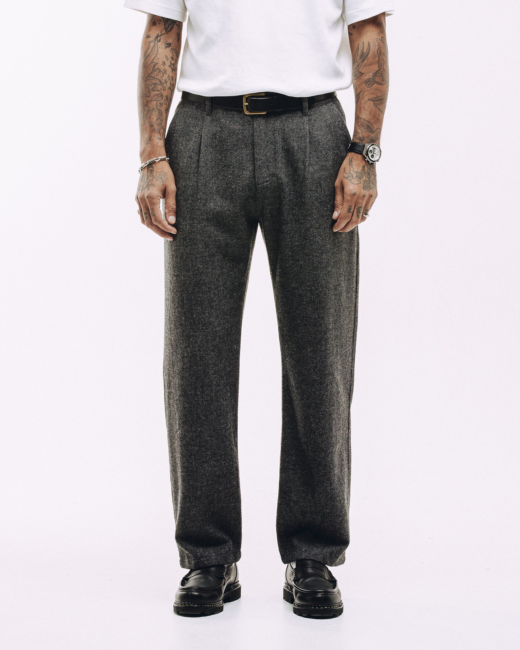 Pleated Station Wool Pant - Charcoal