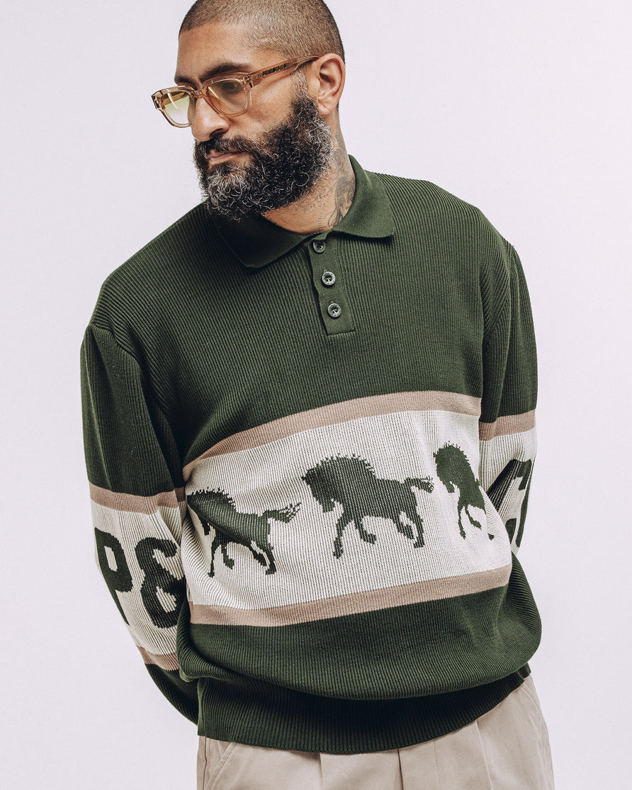 Bronco Knitted Polo Shirt - Olive