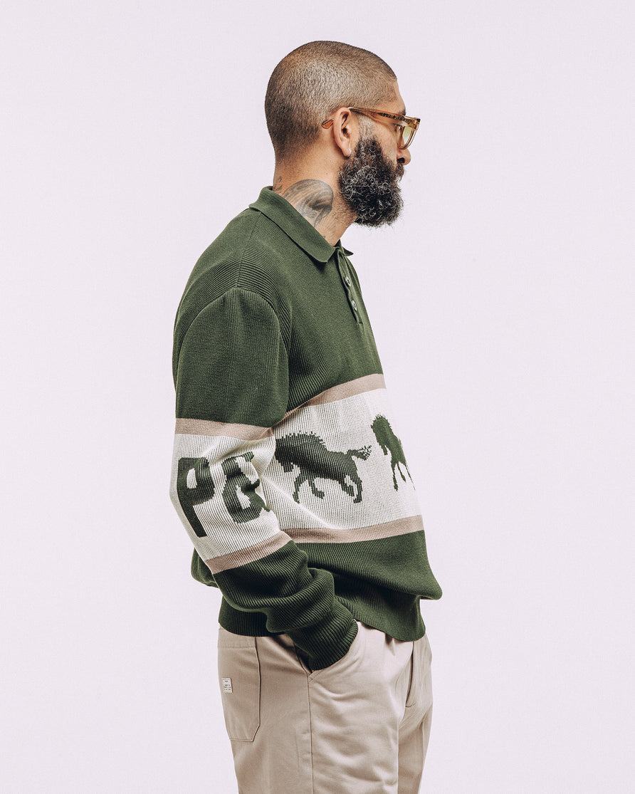 Bronco Knitted Polo Shirt - Olive
