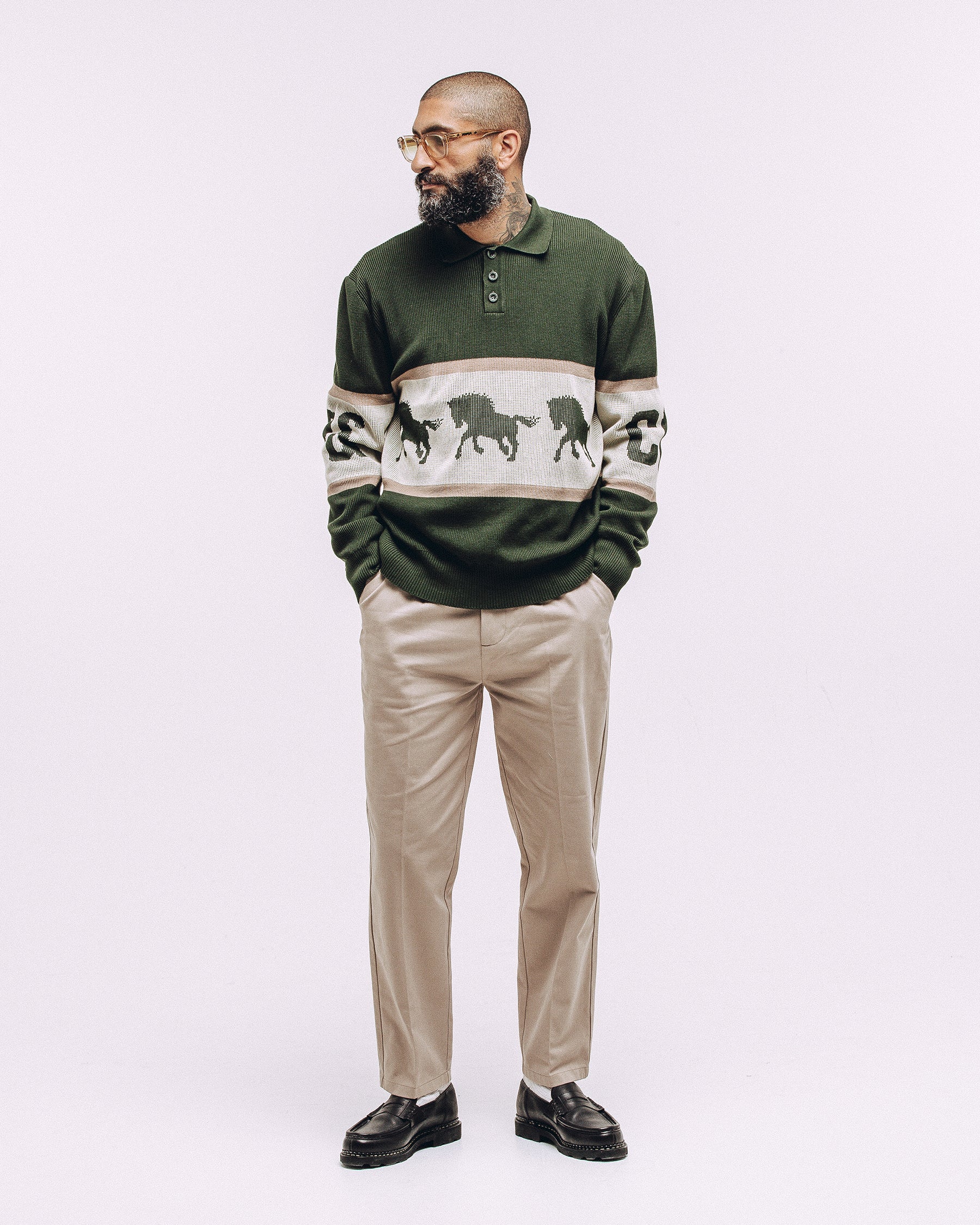 Bronco Knitted Polo Shirt - Olive