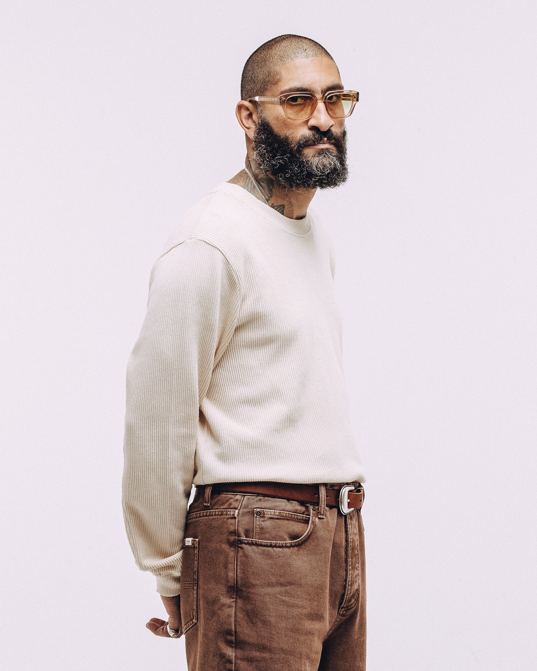 Ecru Crafted Ribbed Longsleeve | Men's T-Shirts ‐ P&Co - A Mindset