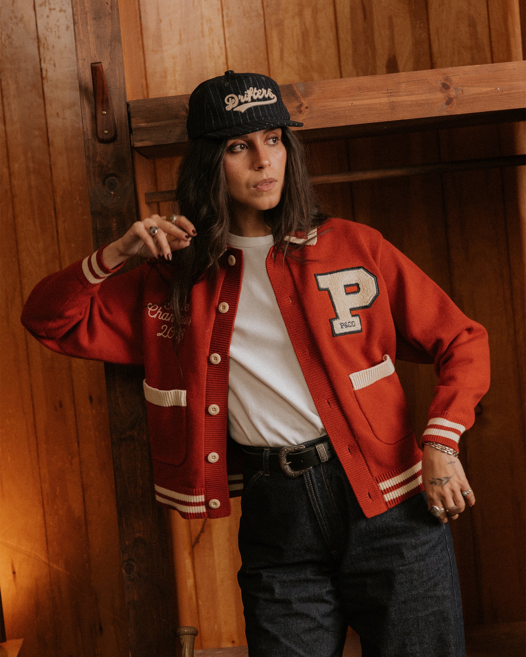 Varsity Knitted Cardigan - Brick Red