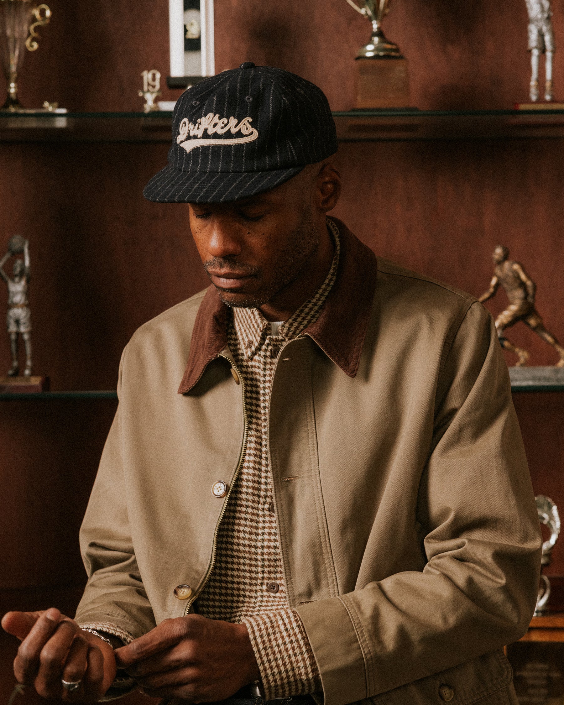 Drifters Wool 5 Panel Cap - Navy Pinstripe