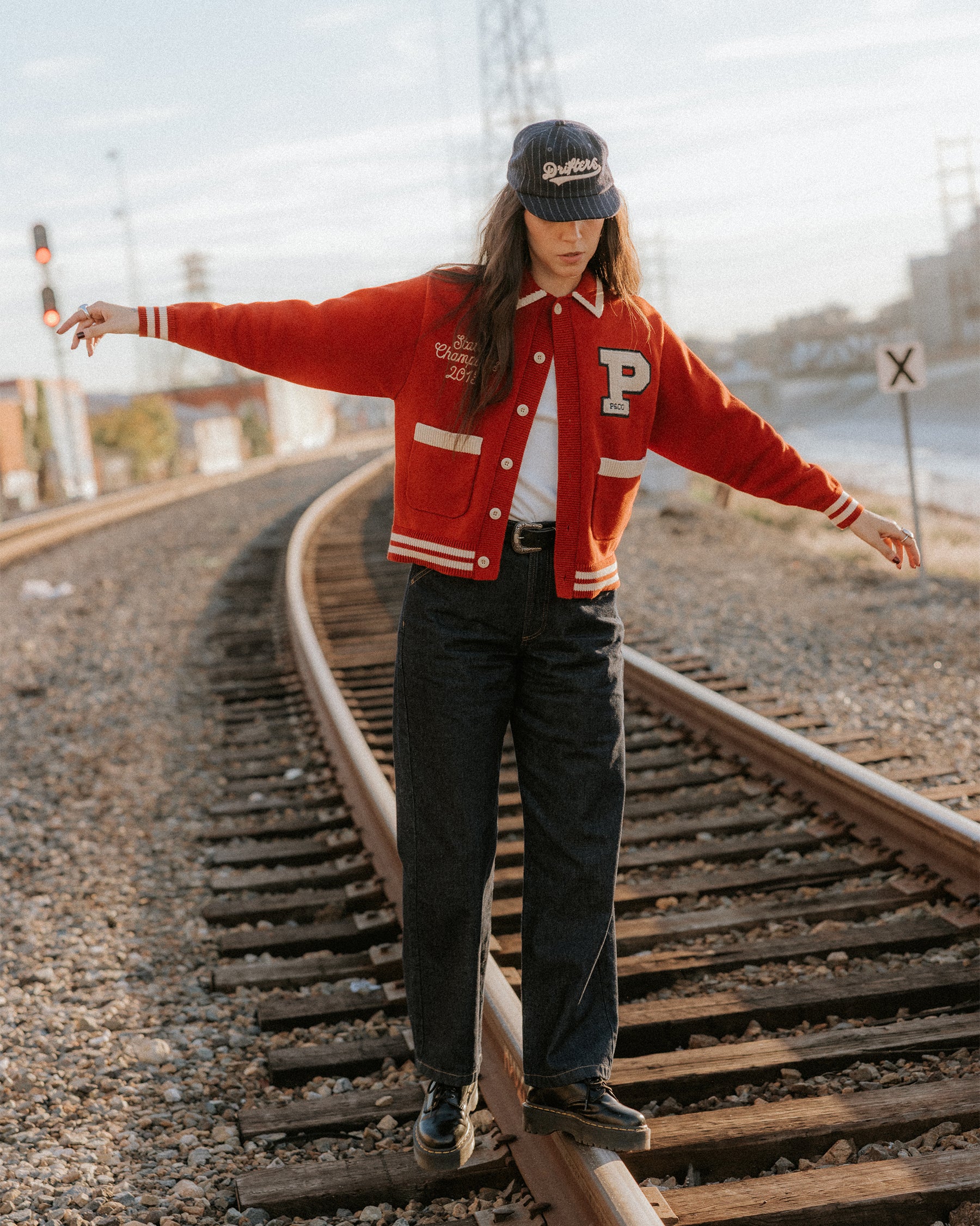 Varsity Knitted Cardigan - Brick Red