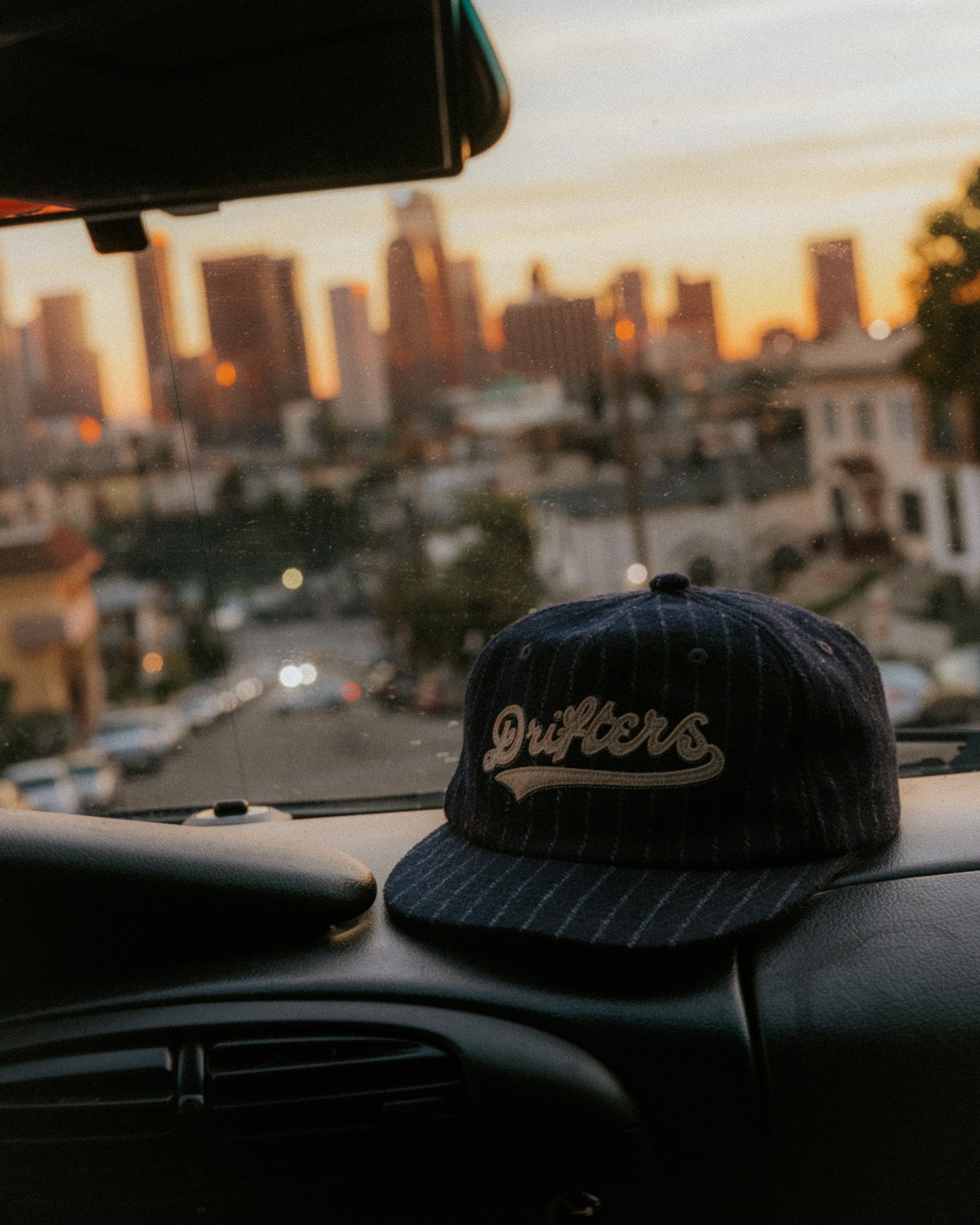 Drifters Wool 5 Panel Cap - Navy Pinstripe