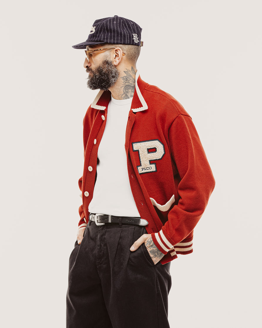 Varsity Knitted Cardigan - Brick Red