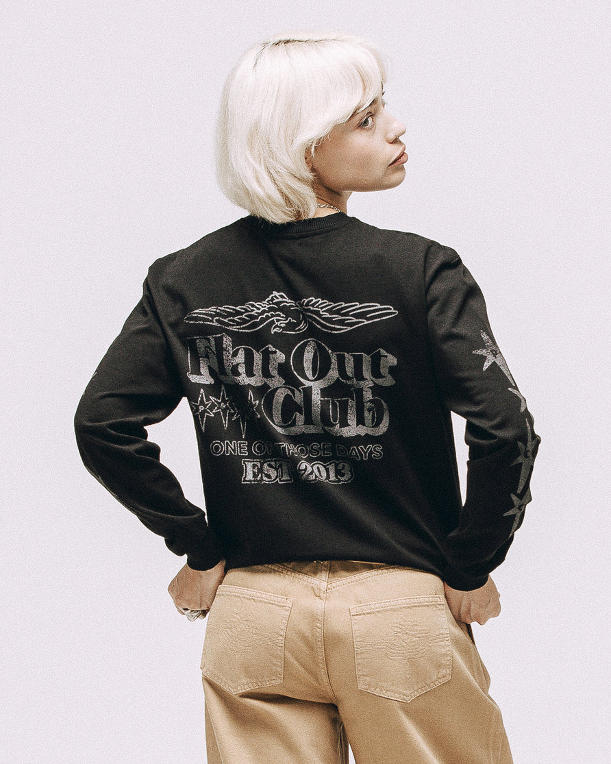Flat Out Club Boxy Longsleeve - Washed Black