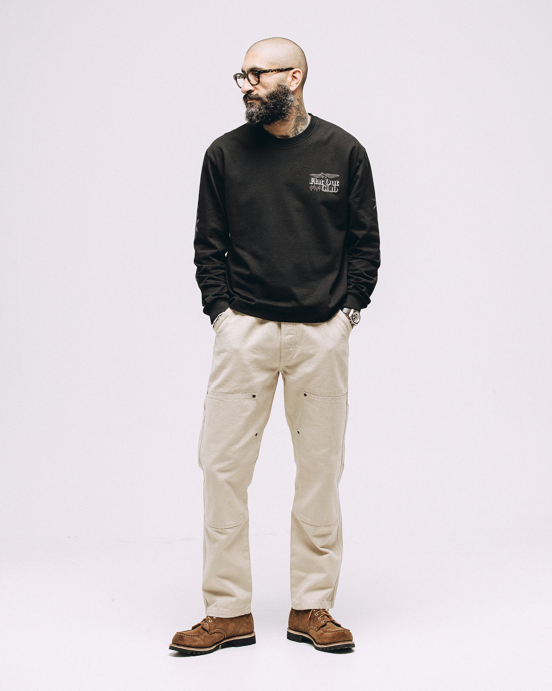 Flat Out Club Boxy Longsleeve - Washed Black