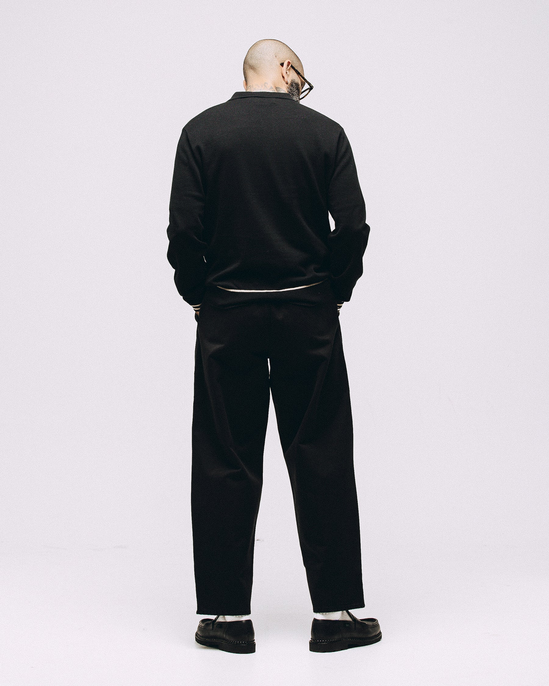 Isaac Longsleeve Knitted Polo - Black