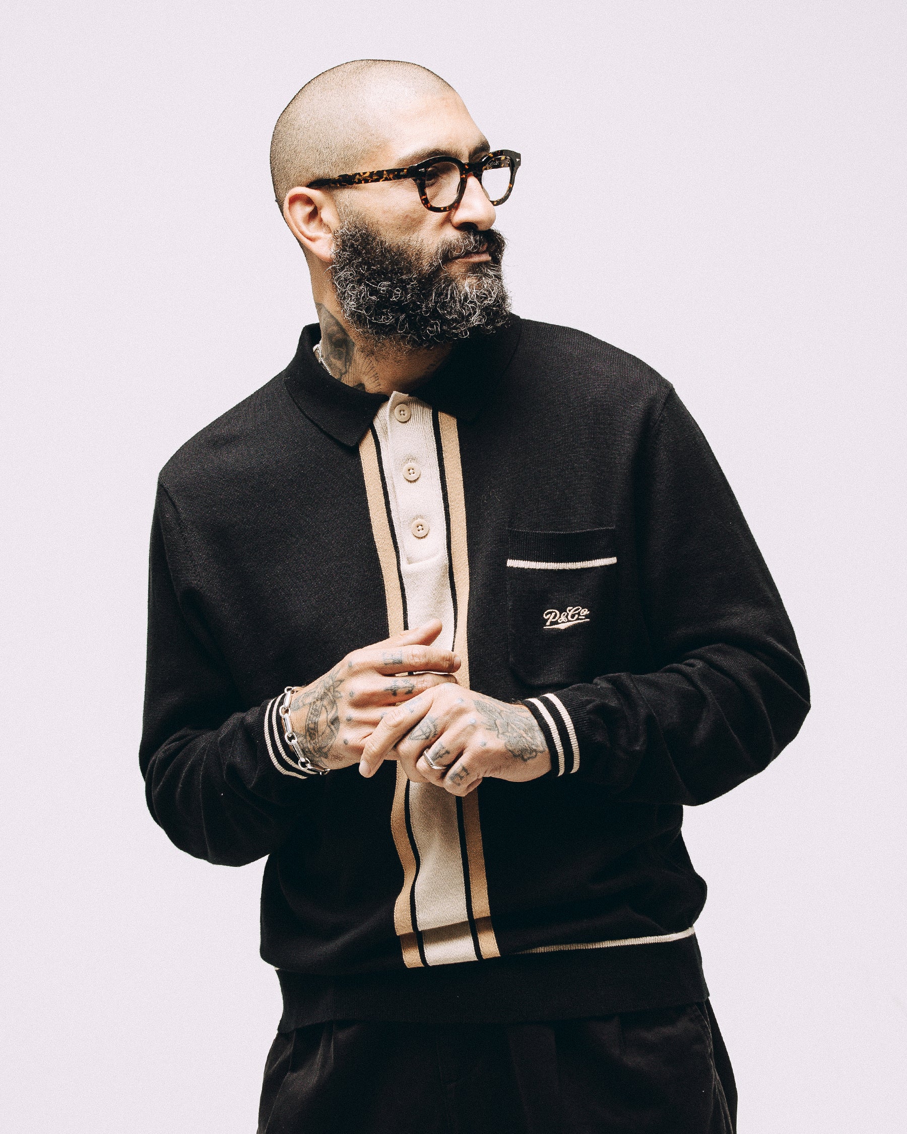 Isaac Longsleeve Knitted Polo - Black