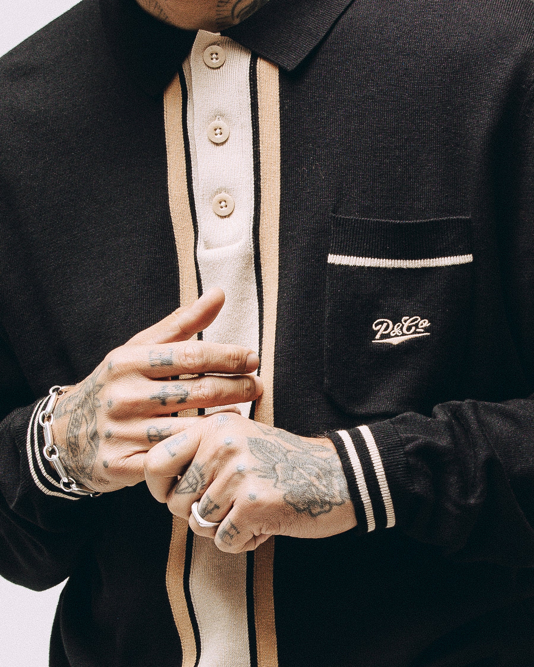 Isaac Longsleeve Knitted Polo - Black