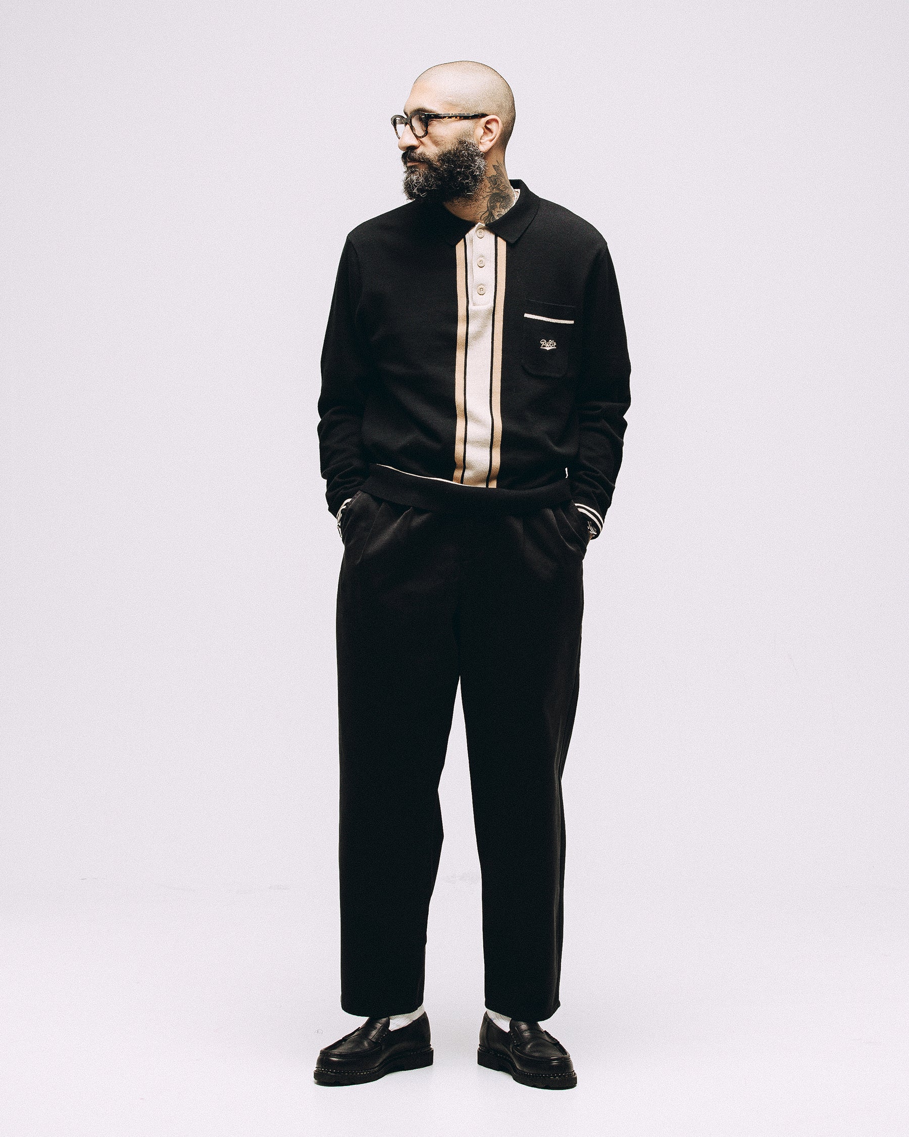 Isaac Longsleeve Knitted Polo - Black