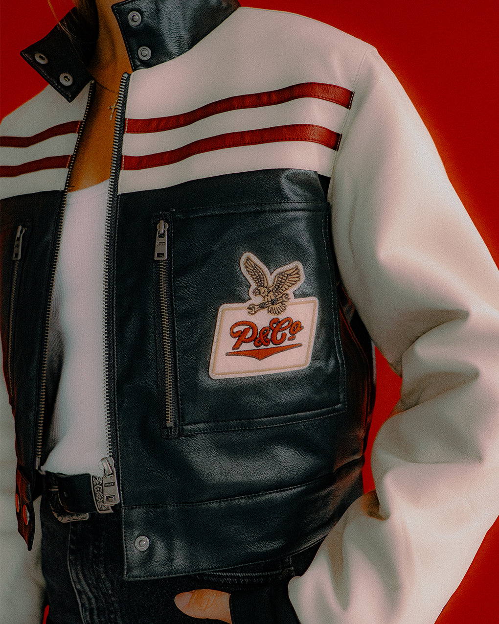 Racing Team Biker Jacket - Black & Ecru