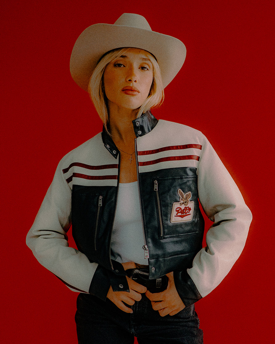 Racing Team Biker Jacket - Black & Ecru