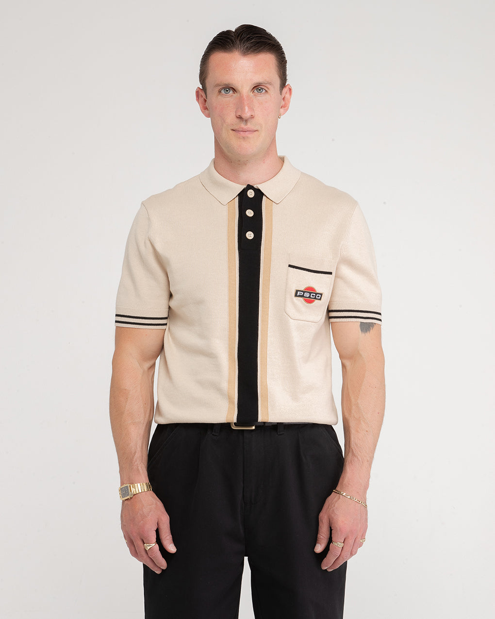 Racing Team Knitted Polo - Stone