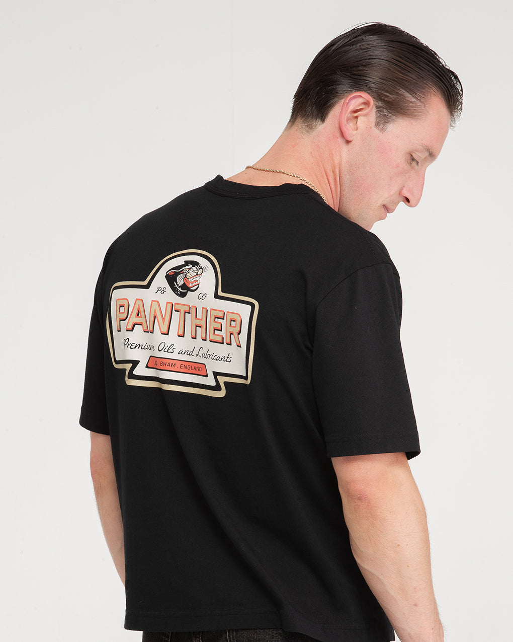 Panasonic Panthers Tシャツ Washed Black Panther Oils Boxy | Men's T-Shirts ‐ P&Co - A Mindset