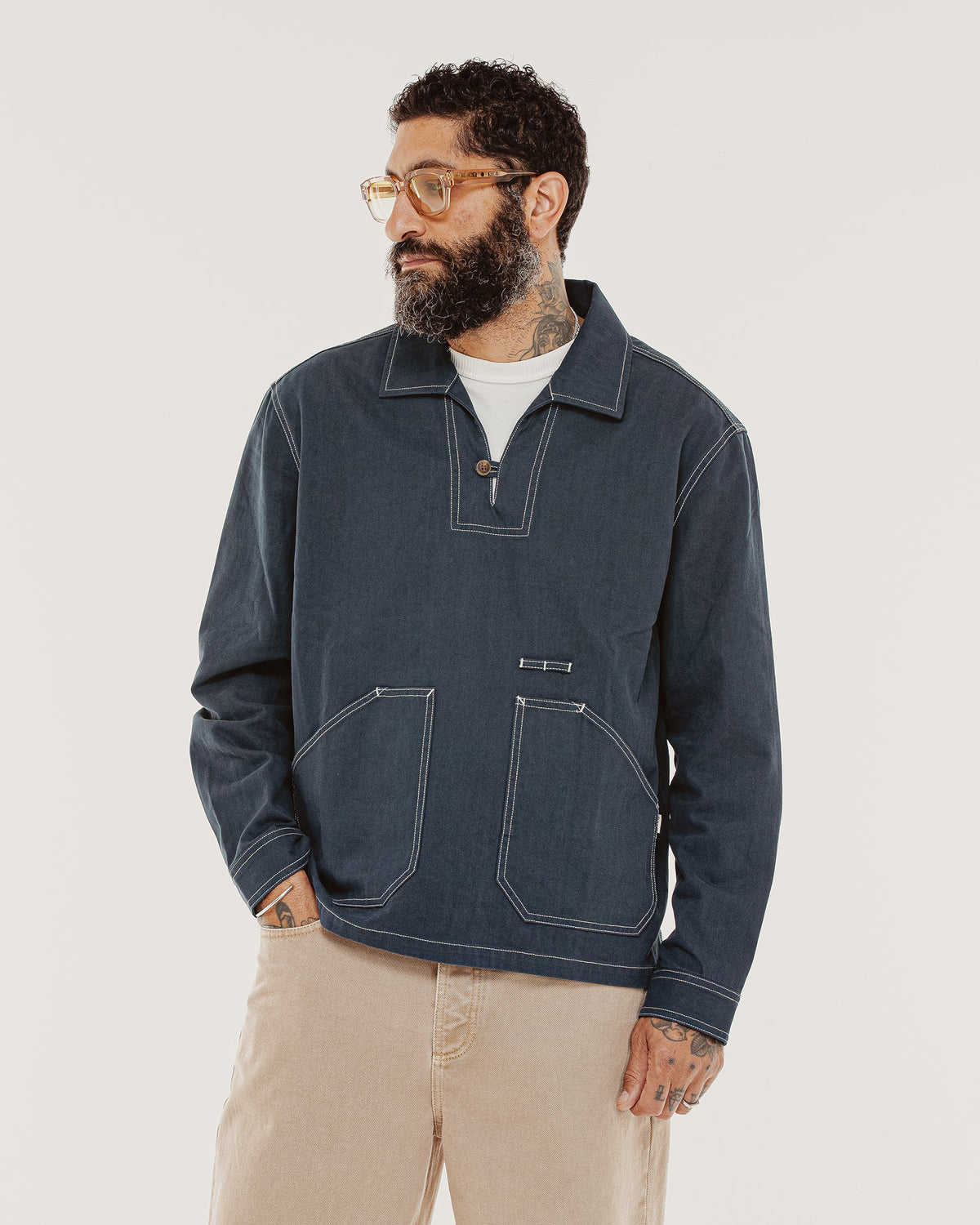 Venture Herringbone Smock - Navy