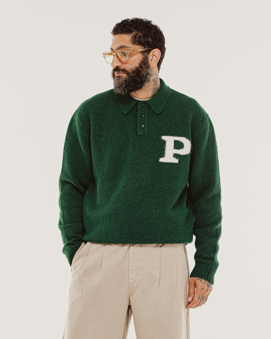 Winslow Knitted Polo - Forest Green