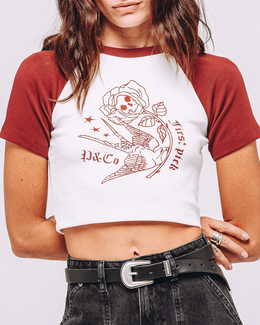 First Pick Raglan Baby T-Shirt - Off White & Cherry Red