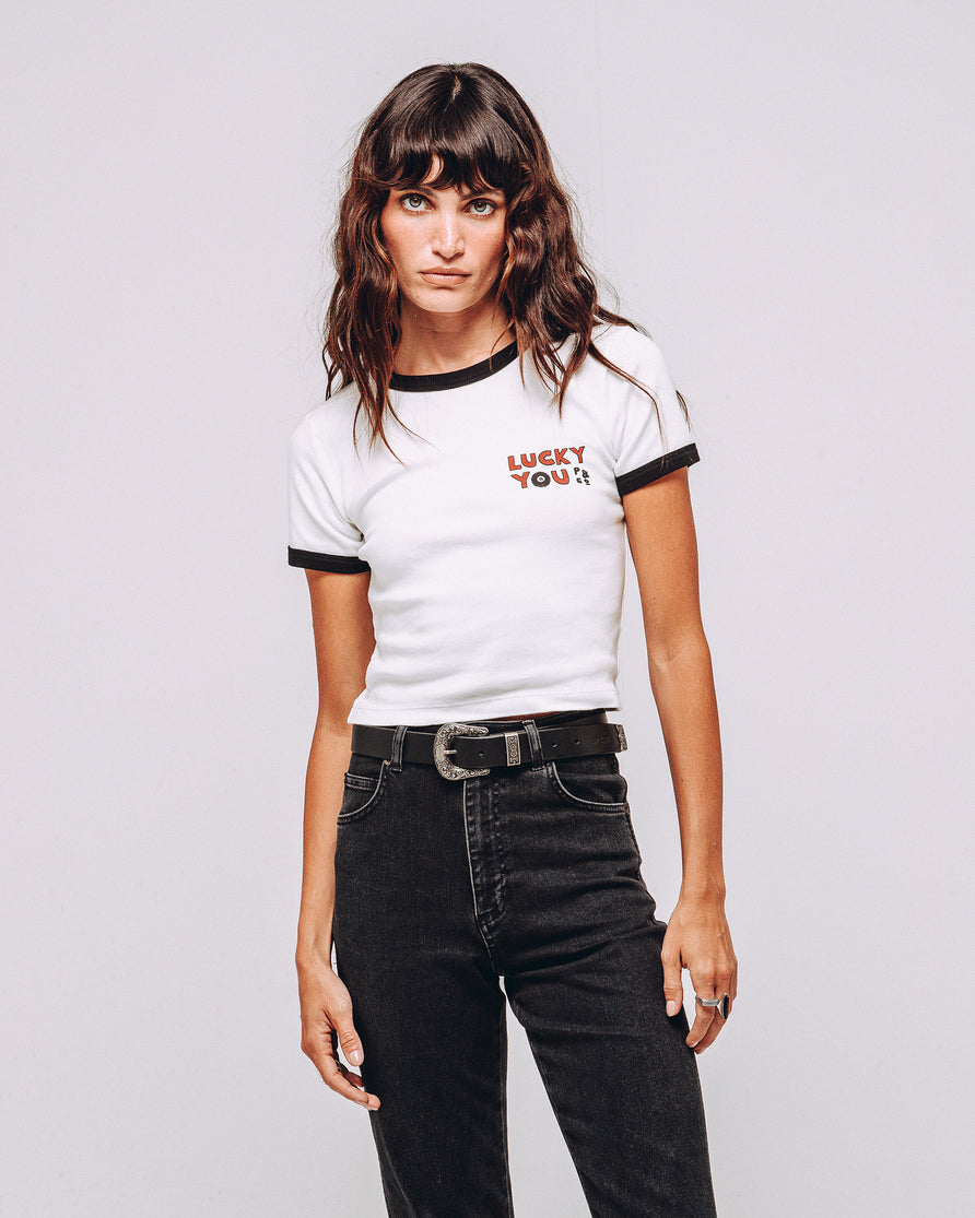 Lucky You Ringer Baby T-shirt - Off White