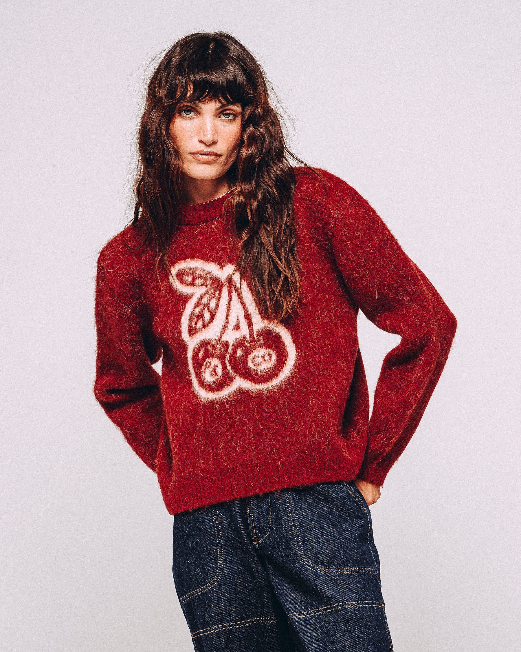 Bad Seed Brushed Knitted Jumper - Cherry Red