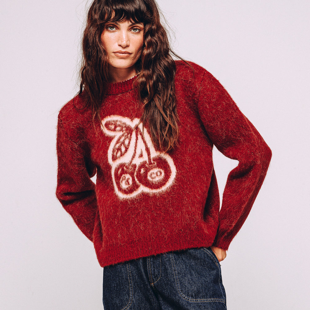 Bad Seed Brushed Knitted Jumper - Cherry Red