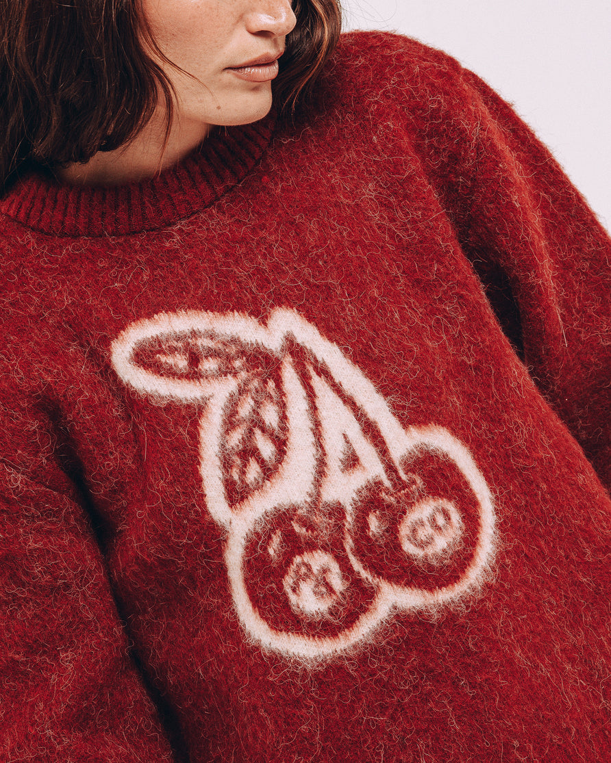 Bad Seed Brushed Knitted Jumper - Cherry Red